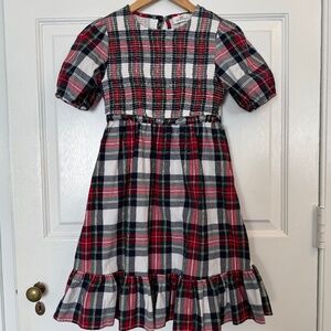 Vineyard Vines Dress, M (12-14), Smocked Poplin Holiday Plaid, Red, Gold, Black